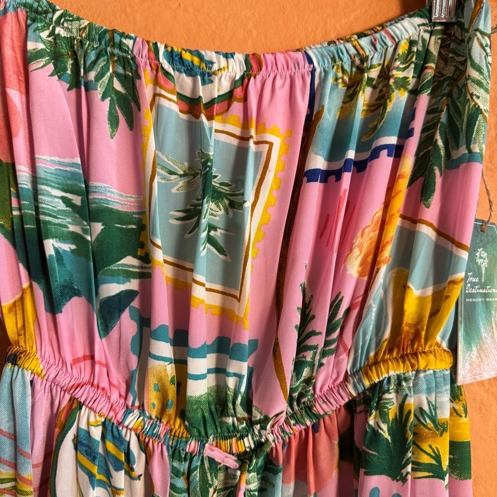 True Destinations Pink Postcard Tropical Strapless Maxi Dress XL NWT Resort - Picture 3 of 11